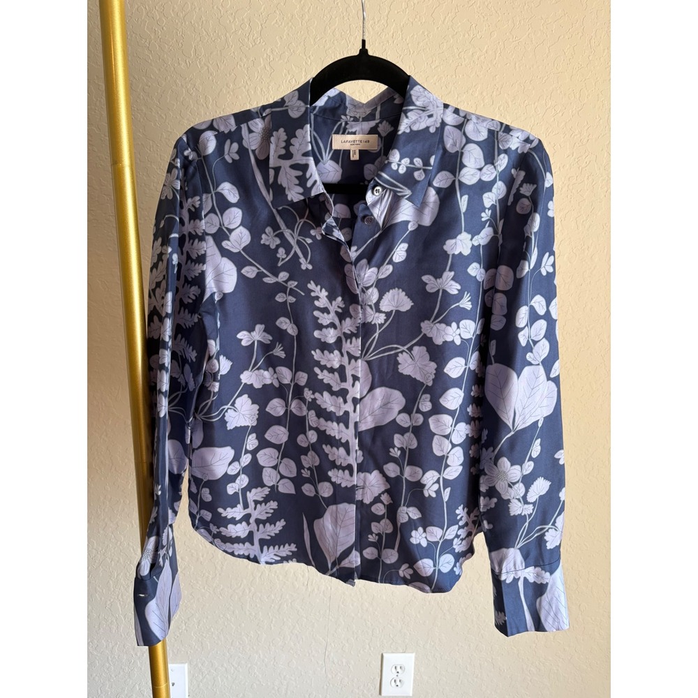 Lafayette 148 Women's Floral Top Size S Cottagecore Designer Silky Luxury Fall
